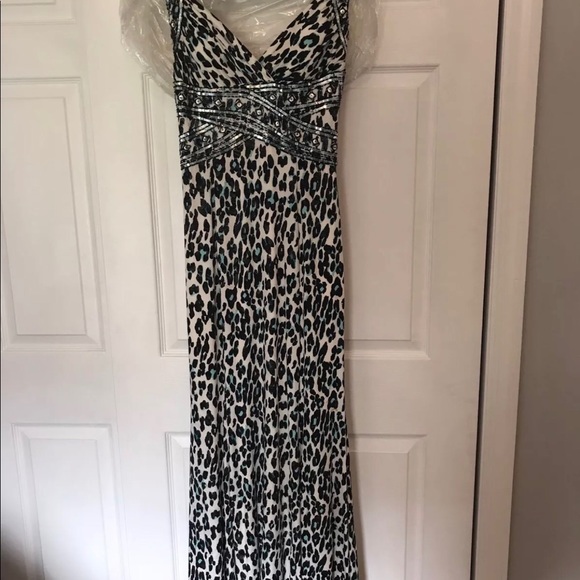 NV Couture Turquoise Animal Print Party Prom Dress - Picture 2 of 8
